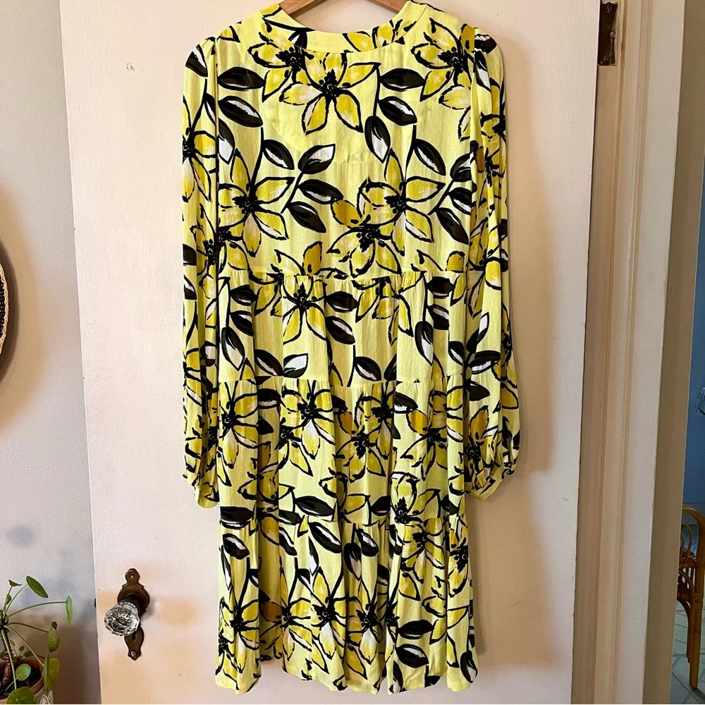 Anthro Maeve Yellow Floral Amber Tiered Tunic Dress, Size M - Picture 10 of 16